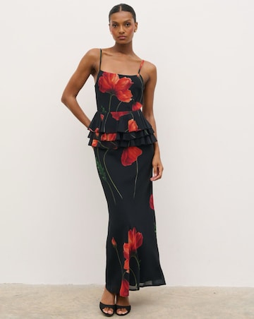 Pretty Lavish Rosie Peplum Ruffle Poppy Placement Maxi Dress