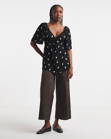 Simply Be Black Ditsy Crinkle Short Sleeve Tie Front Blouse