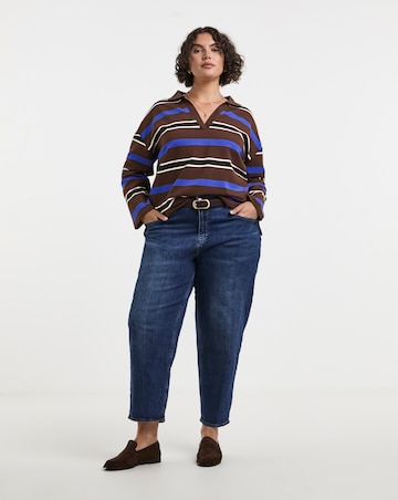 Simply Be Chocolate And Blue Thick Stripe Polo Top