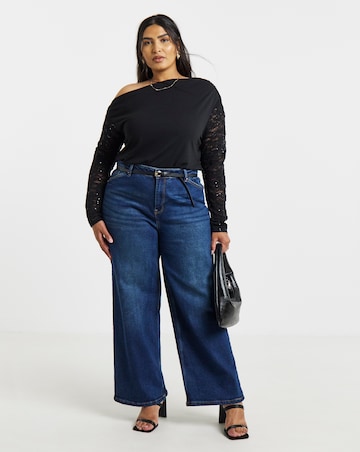 Simply Be Black Lace Sequin Sleeve Off The Shoulder Top