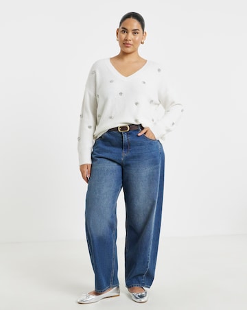 Diamante Embellished V-Neck Jumper