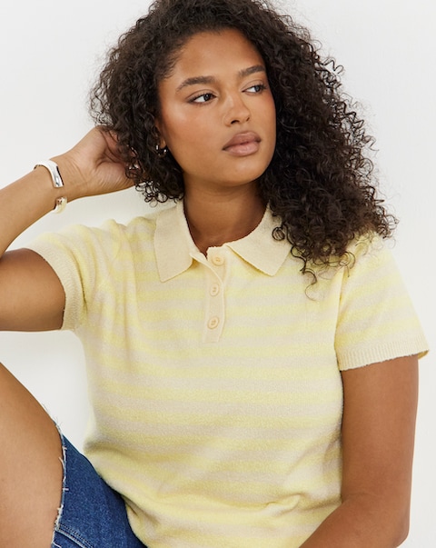 Knitted Towelling Striped Polo