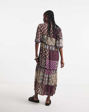 Simply Be Mixed Print Crinkle Tiered Maxi Dress With Ladder Trim