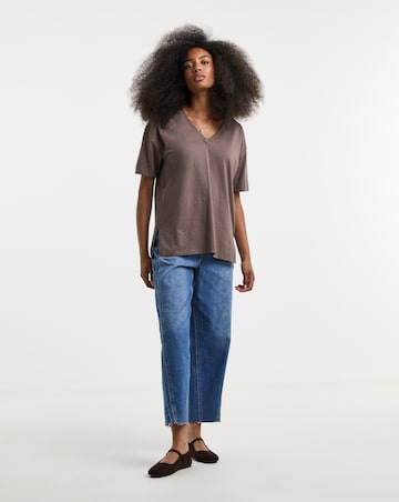 Simply Be Chocolate Slouchy V Neck T-Shirt