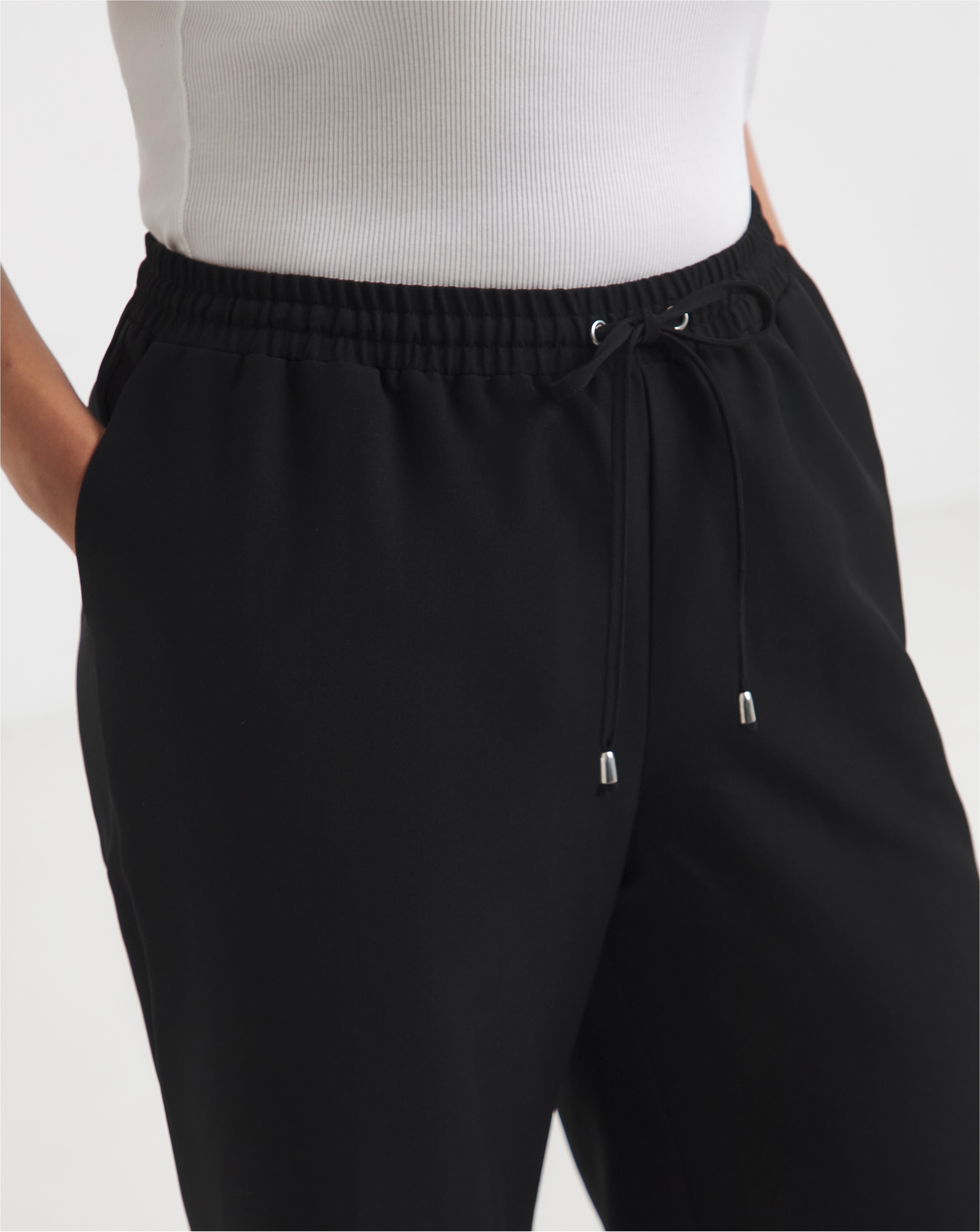 Black Drawcord Waist Relaxed Wide Leg Trousers | Simply Be