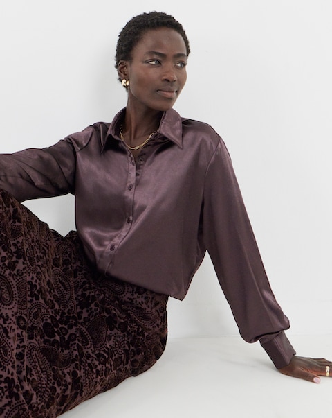 Berry Liquid Satin Oversized Shirt