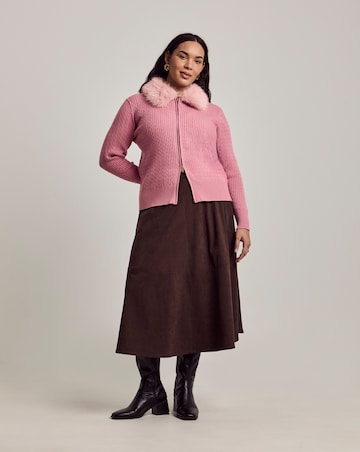 Julipa Cable Zip Through Fur Collar Cardigan