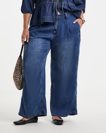 Simply Be Mid Blue Draped Lyocell Denim Wide Leg Jeans