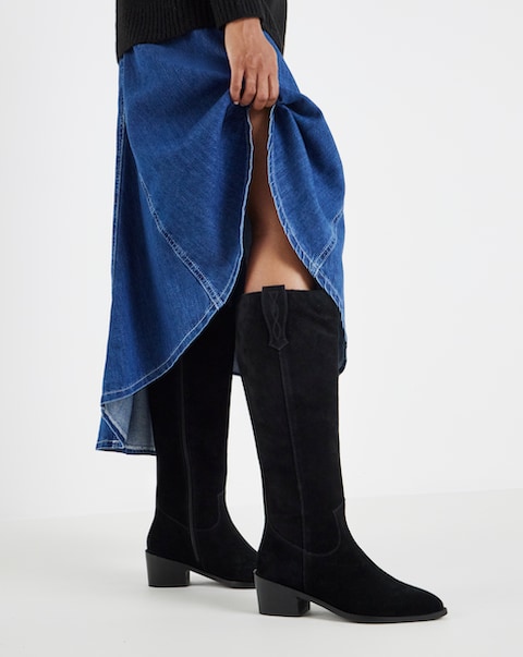 Carly Suede Knee High Western Boots - Extra Wide Fit (EEE) & Super Curvy Calf