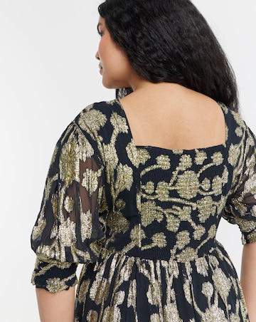 Simply Be Black and Gold Jacquard Maxi Dress
