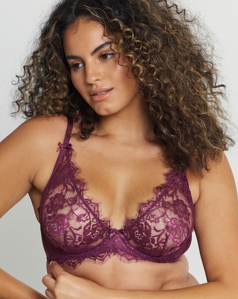 Figleaves Pulse Lace Underwired Plunge Bra B-G - Purple