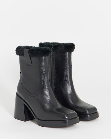 Kai Leather Fur Cuff Platform Boots - Wide Fit (E)