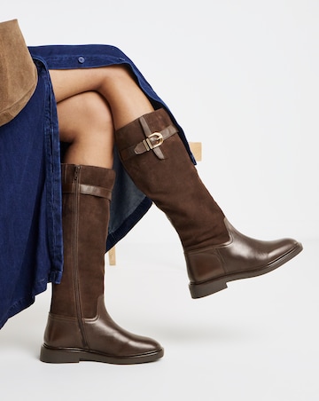 Zoe Leather Flat Knee High Riding Boots - Wide Fit (E) & Curvy Calf