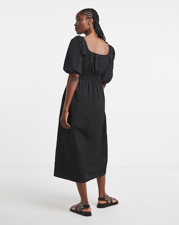 Simply Be Black Cotton Poplin Tie Front Midi Dress