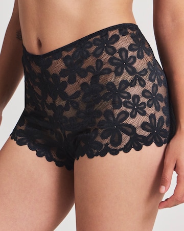 Pretty Secrets (2 Pack) Daisy Lace Short Knickers Black/Almond
