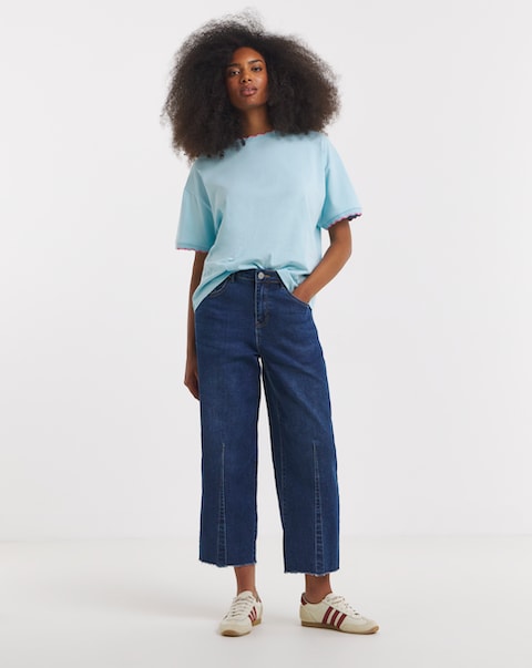 Simply Be Pale Blue Scallop Trim Boxy T-Shirt