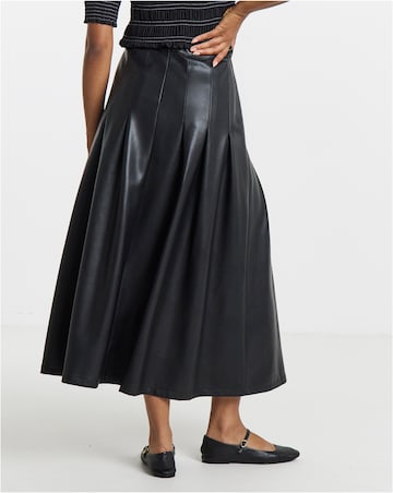 Black PU Pleated Midaxi Skirt