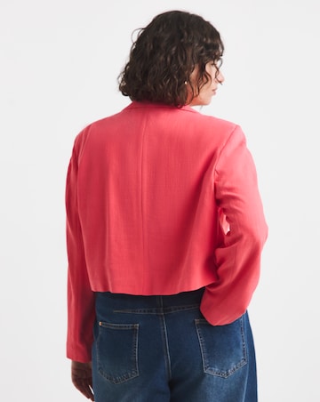 Coral Cropped Linen Look Blazer