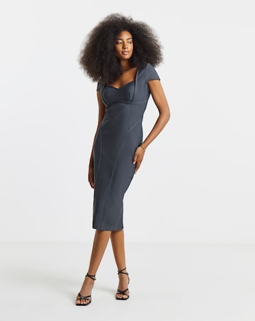 Simply Contour Grey Contouring Seam Stretch Bandage Midi Dress