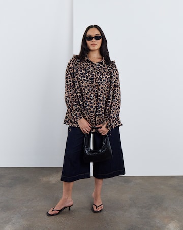 Simply Be Leopard Print Frill Detail Collared Blouse