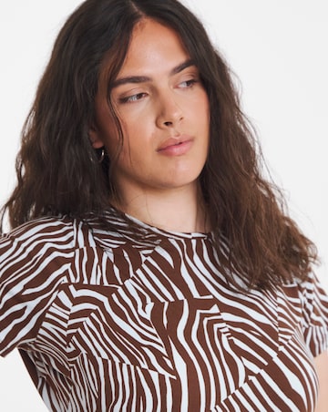 Zebra Print Jersey Midi Dress With Pockets