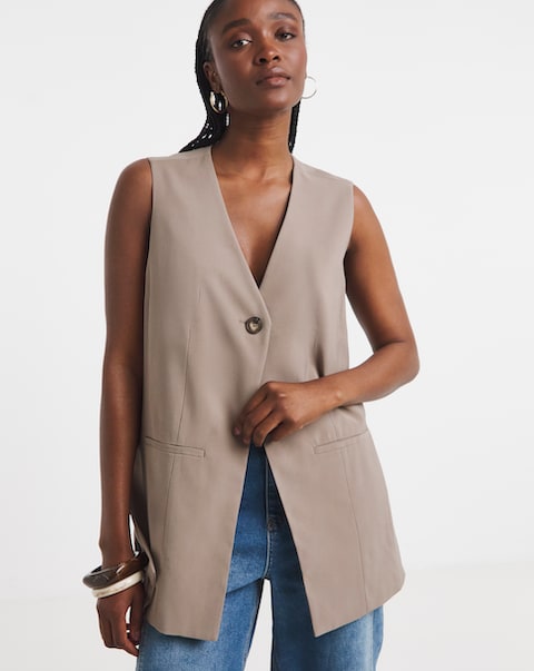 Simply Be Neutral Soft Twill Longline Co-ord Waistcoat
