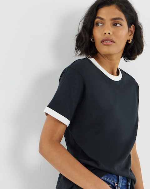 Simply Be Black And White Short Sleeve Ringer T-Shirt