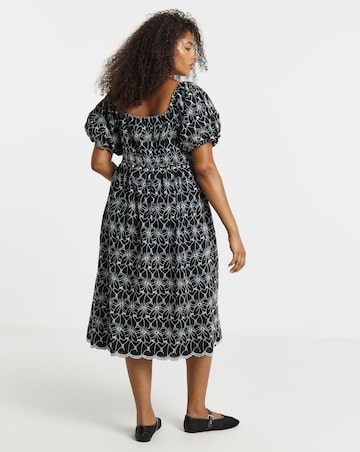Lovedrobe Broderie Puff Sleeve Square Neck Elasticated Waist Midi Dress