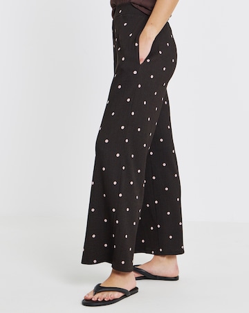 Chocolate Jersey Textured Wide Leg Trouser with Pink Spot