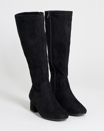 Natalya Block Heel Stretch Knee High Boots - Wide Fit (E) & Standard Calf