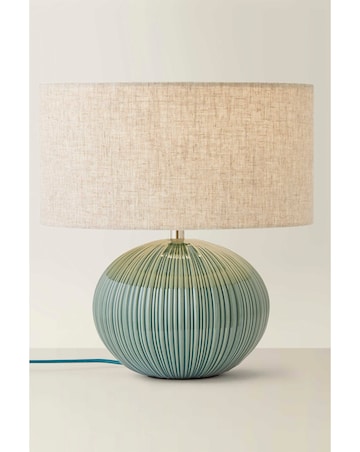 ValueLights Rebecca Ribbed Ceramic Table Lamp with Linen Shade