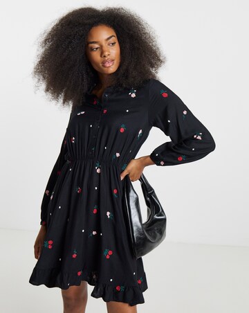 Black Embroidered Shirt Dress