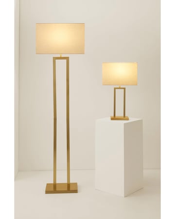 ValueLights Gloria Gold Double Stem Table Lamp with Rectangular Shade
