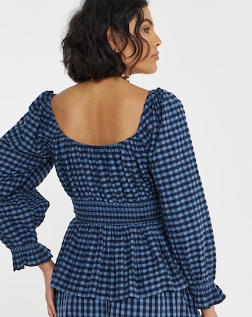SIMPLY BE GINGHAM SHIRRED WAIST BLOUSE CO-ORD