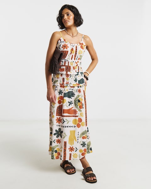 Native Youth Shirred Cami Midi Dress