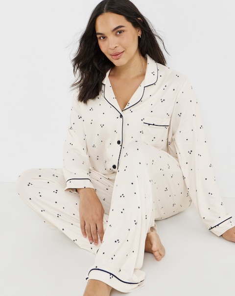 Pretty Secrets Star Print Soft Knit Button Through Pyjama Set