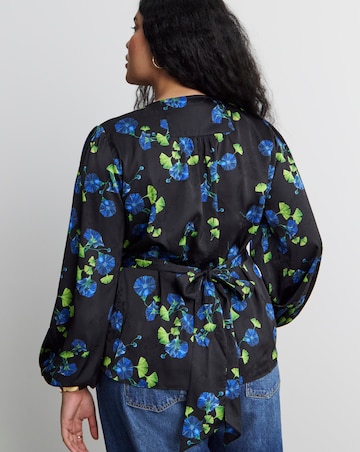 Joanna Hope Floral Satin Wrap Blouse