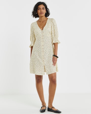 Simply Be Yellow Floral Shirred Sleeve Tea Dress