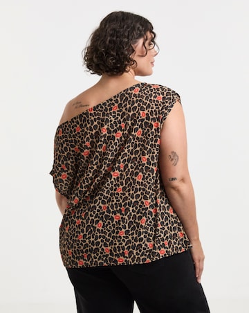 Simply Be Leopard Lips Printed Off The Shoulder Mesh Top