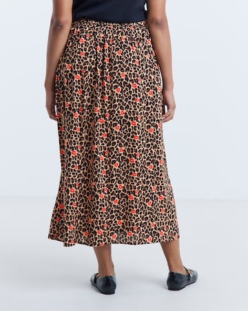 Simply Be Leopard Lipstick Print Woven Midi Skirt