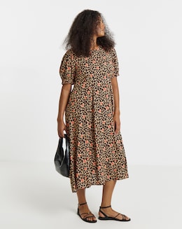 Simply Be Leopard Printed Short Sleeve Viscose Midi Dress - Image