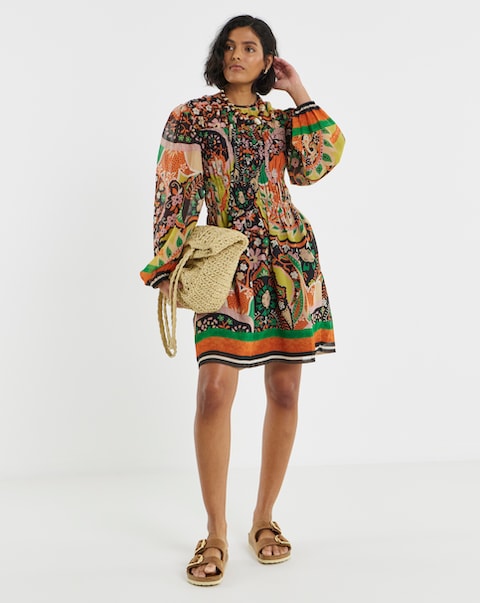 Simply Be Border Print Shirred Skater Dress