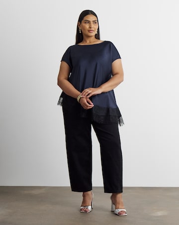 Joanna Hope Lace Trim Asymmetric Satin Top