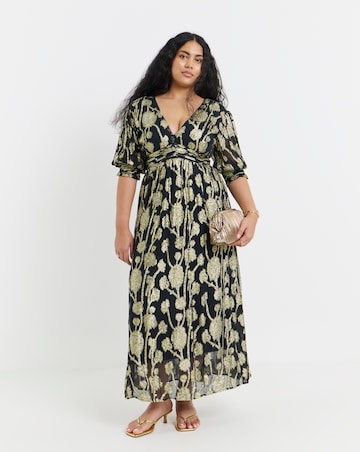 Simply Be Black and Gold Jacquard Maxi Dress