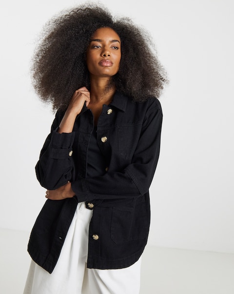 Simply Be Black Utility Button Through Jacket