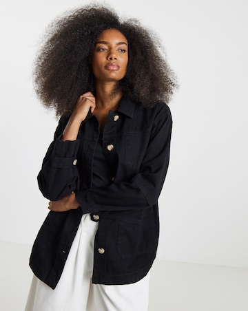 Simply Be Black Utility Button Through Jacket