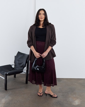 Simply Be Burgundy Floral Chiffon Godet Midi Skirt