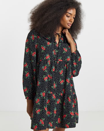 Ditsy Print Lace Trim Collar Smock Dress