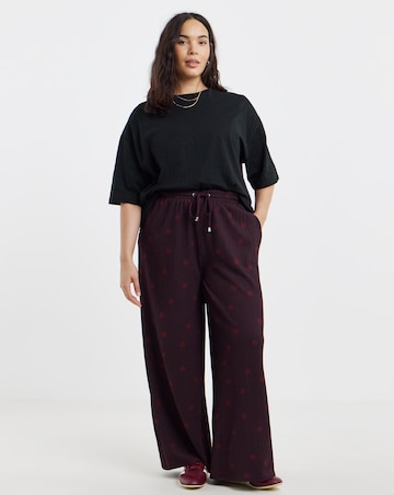 Simply Be Chocolate Spot Textured Waffle Wide Leg Trouser