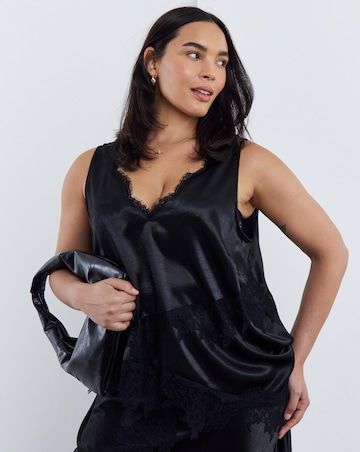 Simply Be Black Satin Lace Trim Cami